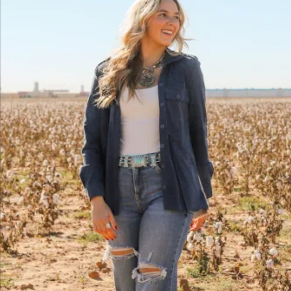 New Blue corduroy Aztec back jacket - Picture 5 of 17